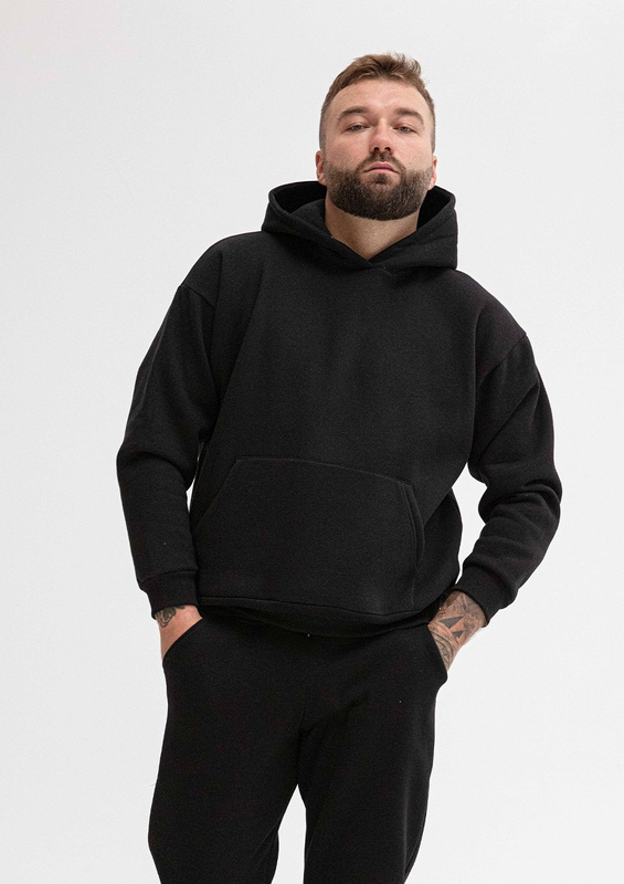 Sportowa bluza męska z kapturem DK-K-B14 męska - czarny bawełna gruba - Dkaren