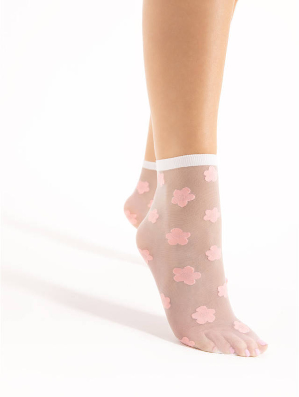 Białe skarpetki w różowe kwiatki Fiore JODIE 20 den off white