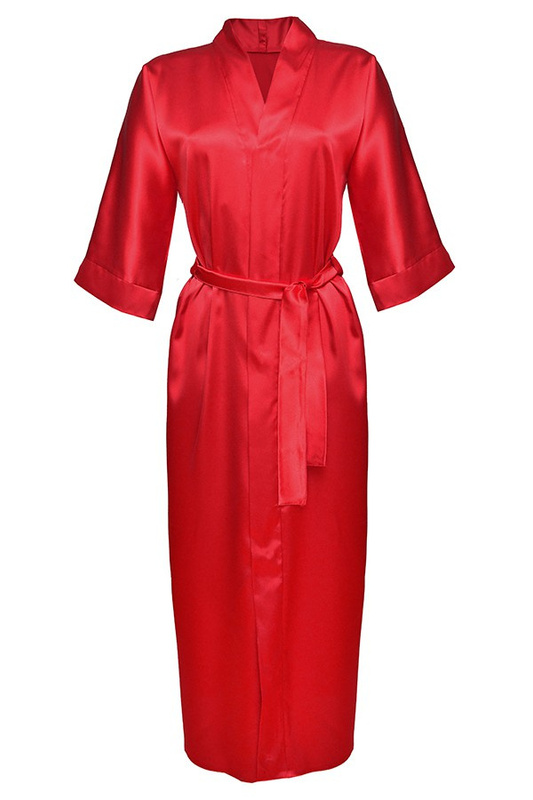 Długi satynowy szlafrok 130 czerwony - Dkaren