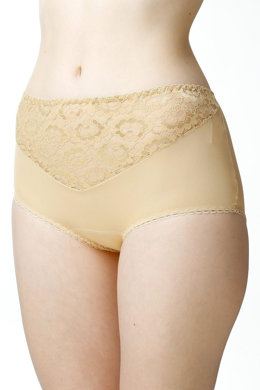 Figi damskie Liza wysoki stan z koronką kol. beżowy - Mewa