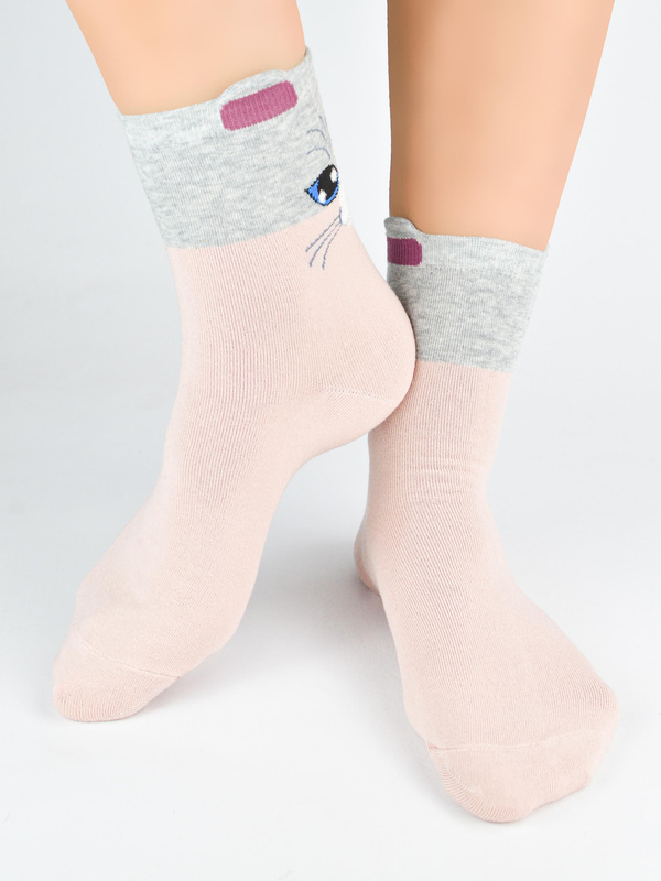 Skarpety bawełniane kot buźka SB156 mix - Noviti