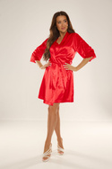 Satynowy czerwony szlafrok damski De Lafense 680 Synthia z rękawkiem 7/8