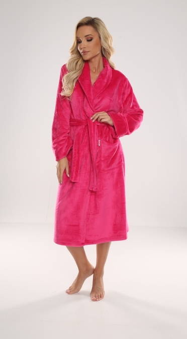 Ciepły długi wiązany szlafrok Abigail De Lafense 628 MALINOWY