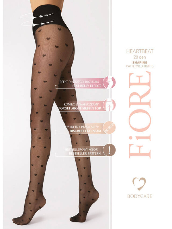 Rajstopy w delikatne serduszka Fiore HEARTBEAT 20 DEN black