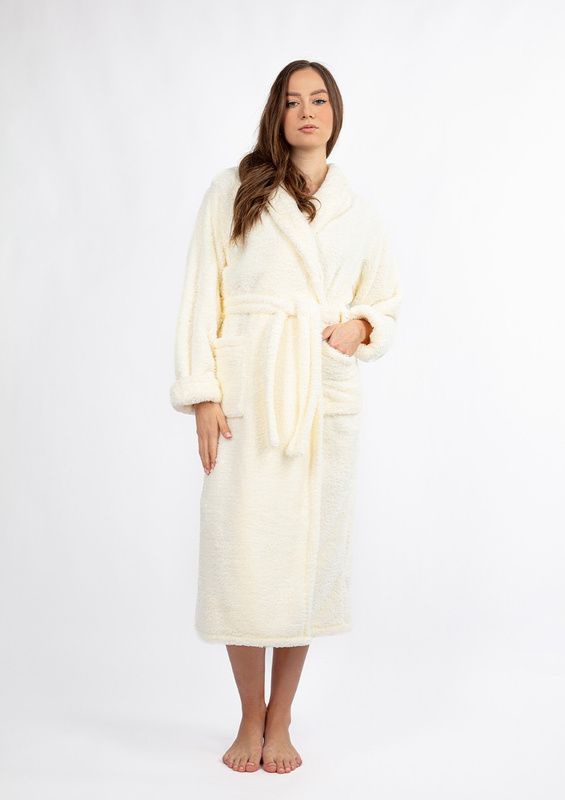 Puchaty szlafrok/ podomka ELIZA DŁUGA - puch ecru - Dkaren
