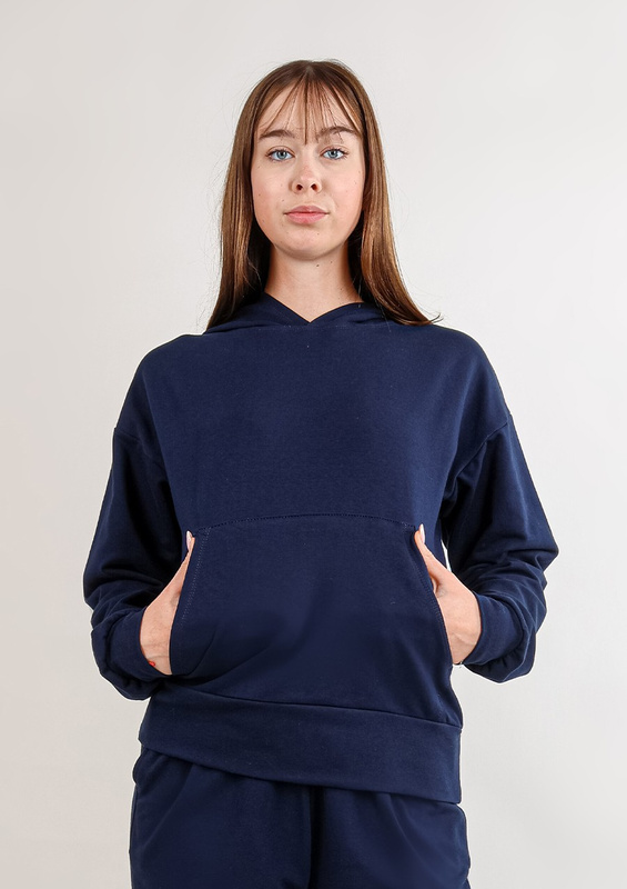 Modna bluza z kapturem DK-K-B8 - granat bawełna - Dkaren