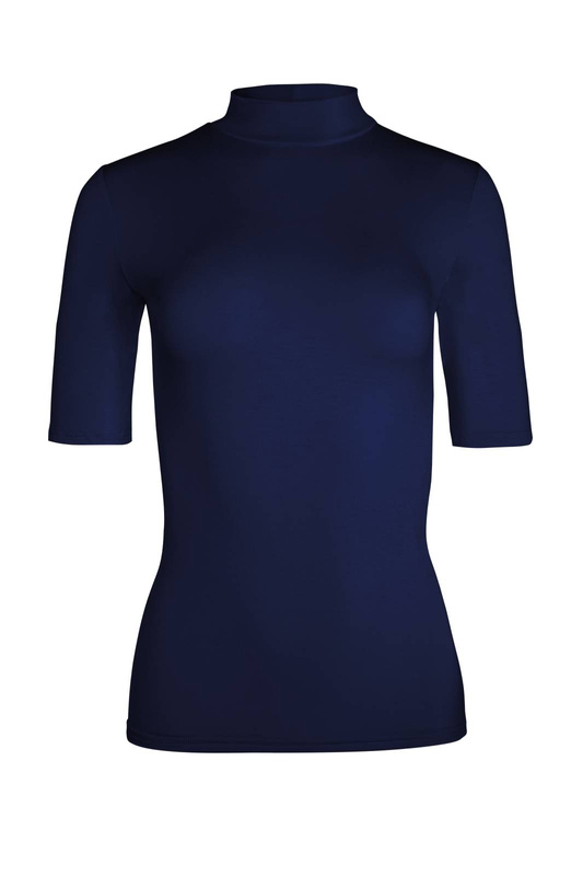 Bluzka damska z krótkim rękawem i półgolfem Babell LAYLA Granat