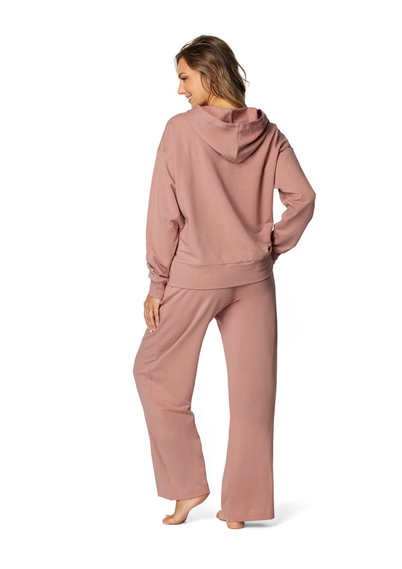 Komplet sportowy bluza z kapturem i "kangurką" oraz szerokie spodnie Dk-k-b8 - puder bawełna - Dkaren