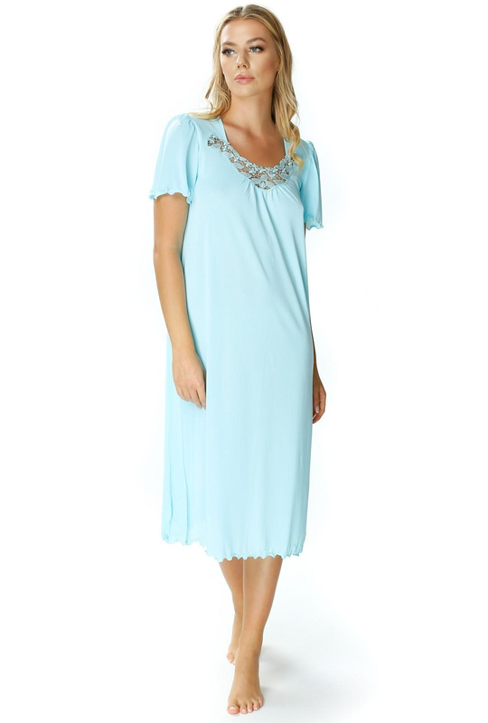 Długa koszula nocna Mewa 4112 Beatriz z jedwabiu Vistex turkusowy