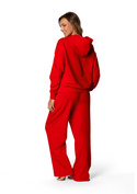 Komplet sportowy bluza z kapturem i "kangurką" oraz szerokie spodnie Dk-k-b8 - czerwony bawełna - Dkaren