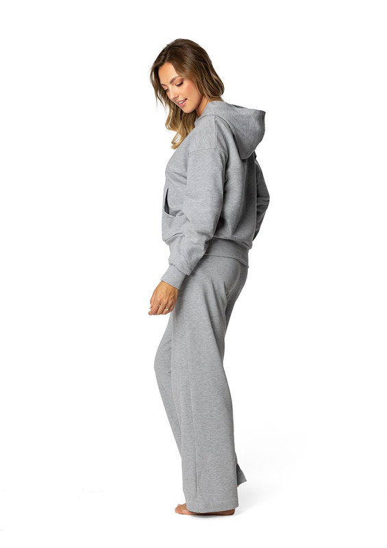 Komplet sportowy bluza z kapturem i "kangurką" oraz szerokie spodnie Dk-k-b8 - szary bawełna - Dkaren