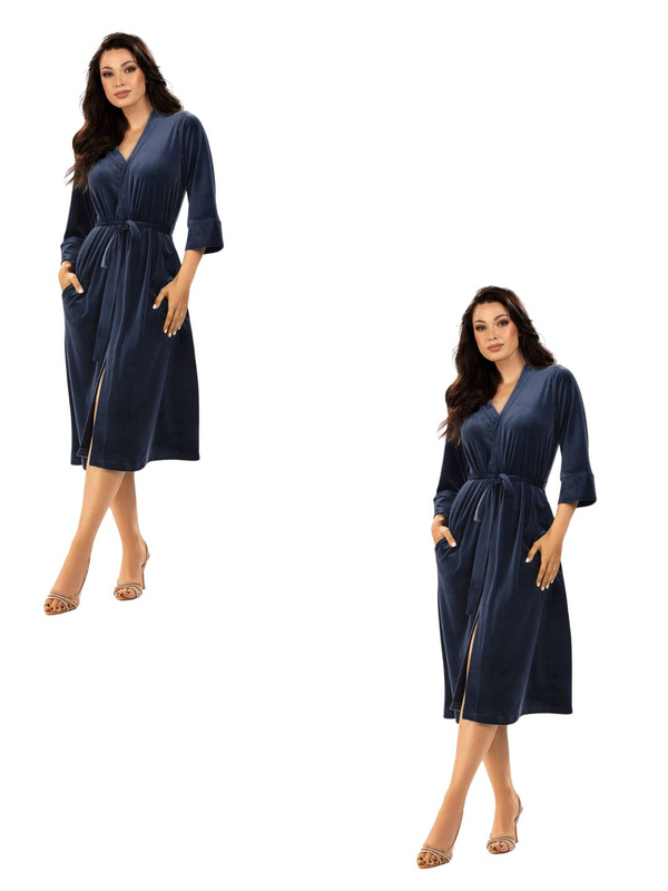 Elegancki welurowy szlafrok damski Hamana Lena granatowy