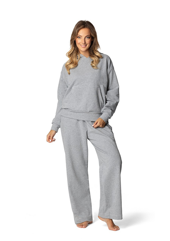 Komplet sportowy bluza z kapturem i "kangurką" oraz szerokie spodnie Dk-k-b8 - bordo bawełna - Dkaren