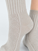 Skarpety damskie z wełną w prążek SB142 cappucino - Noviti