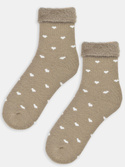 Słodkie skarpetki damskie w serca z prawdziwą wełną SB137 beż - Noviti