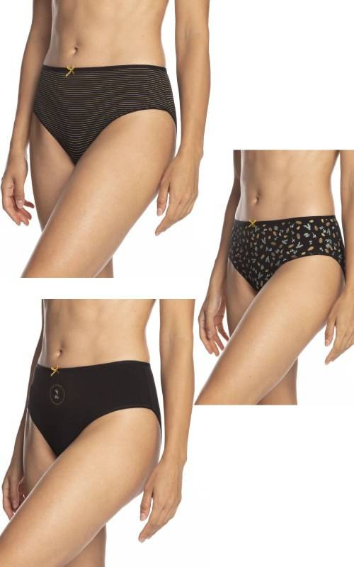 Bawełniane figi damskie Lama 3-pak Bikini - ciemne kolory