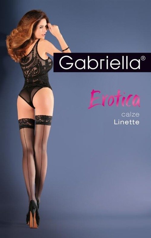 Czarne pończochy samonośne Gabriella Erotica Linette ze szwem